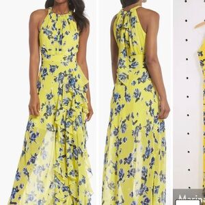 Eliza J Halter Ruffle Maxi Dress Yellow